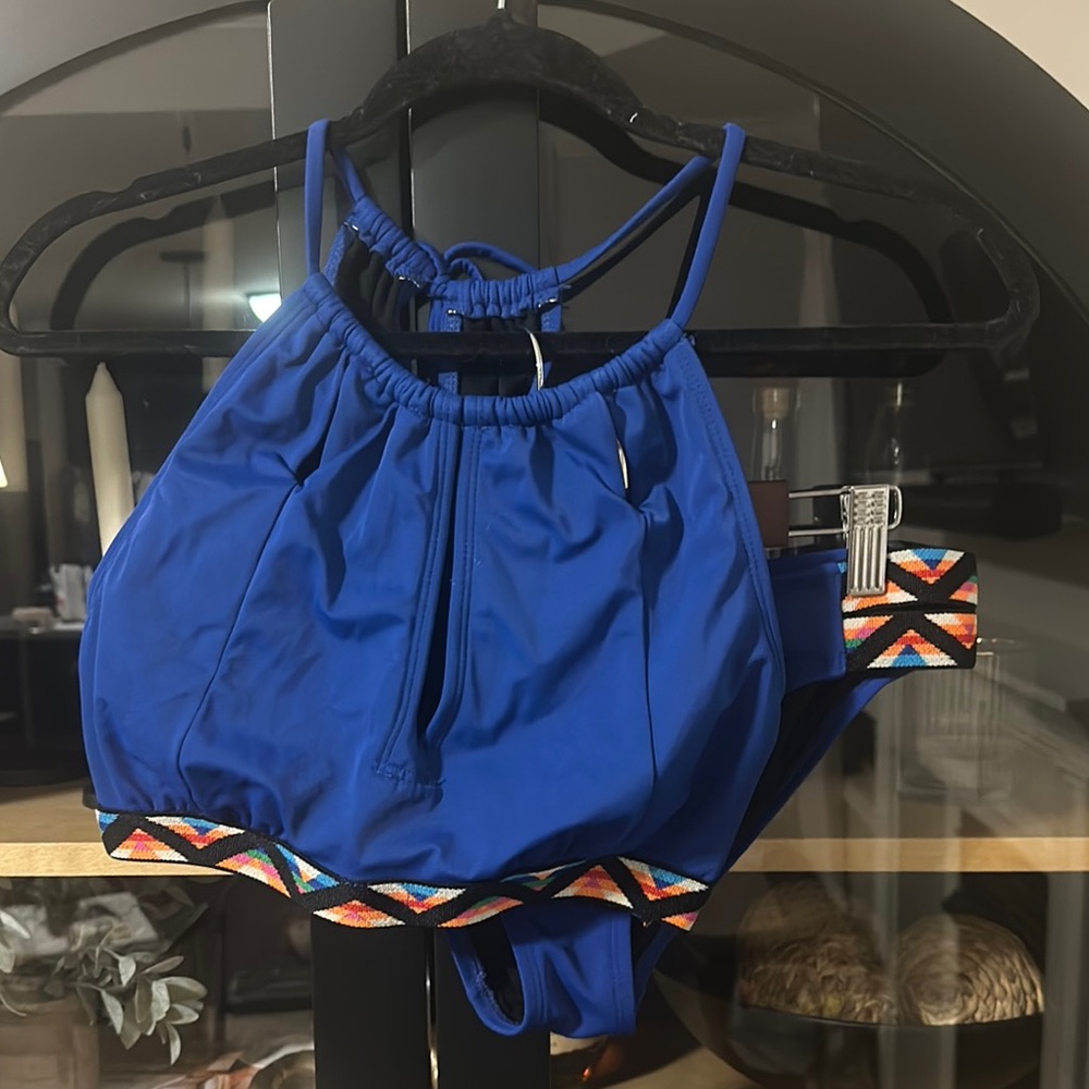 Blue Bikini with Multicolor Trim